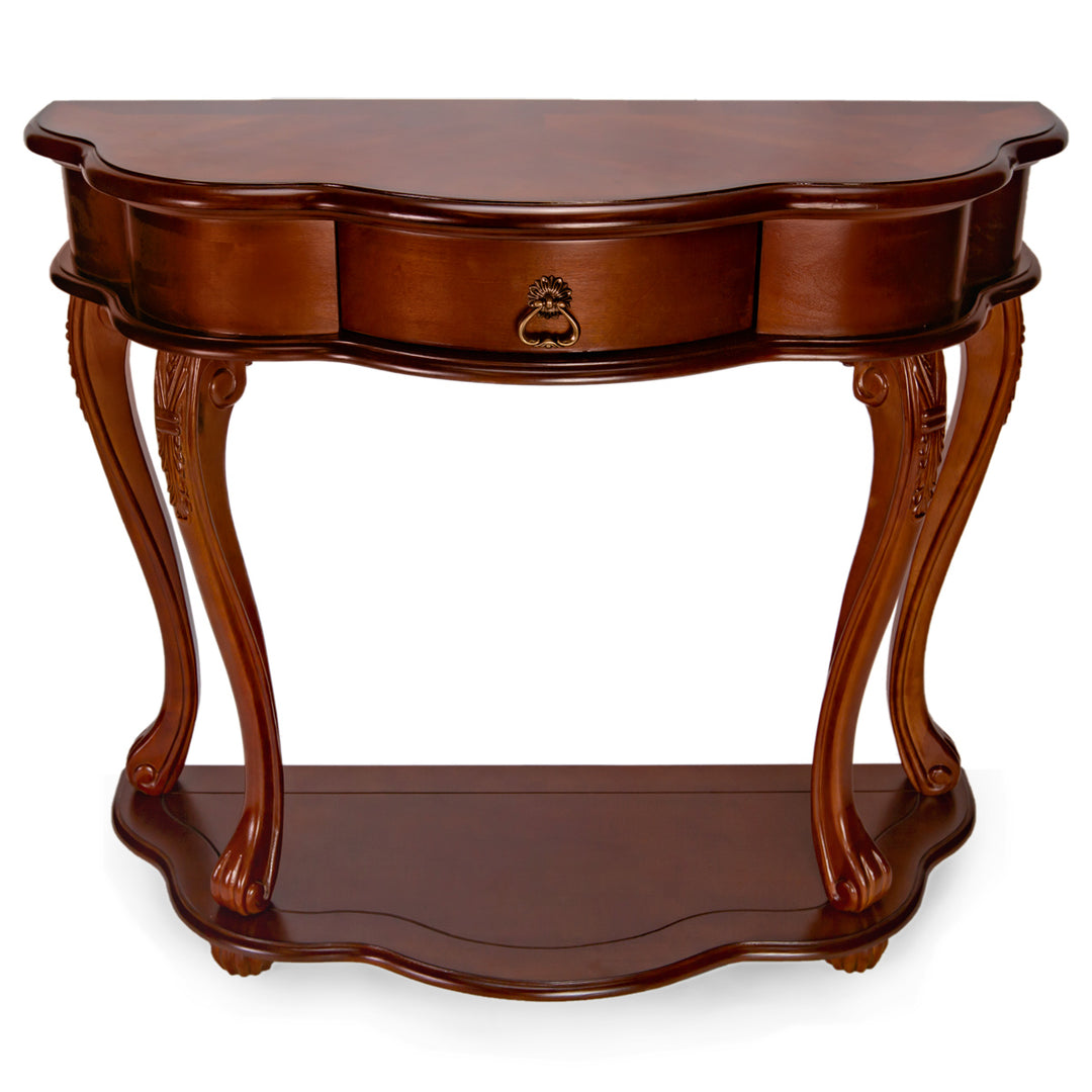 All Things Cedar Classic Accents HF024 Old World Entryway Table - Cherry Wood Console Table - Birch Veneer, Solid Wood Legs, Interior Drawer (35x15x30)