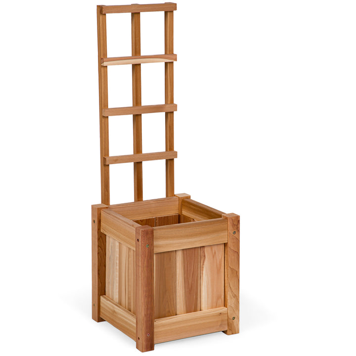 square raised wooden garden planters box trellis
