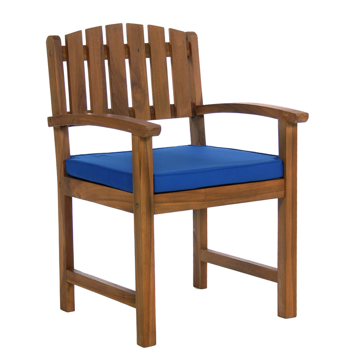 7-Piece Teak Extension Patio Table and Wooden Chairs Dining Set - Blue Cushions