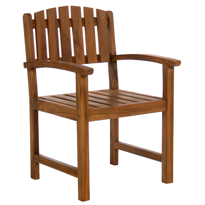 7-Piece Teak Extension Patio Table and Wooden Chairs Dining Set - Blue Cushions