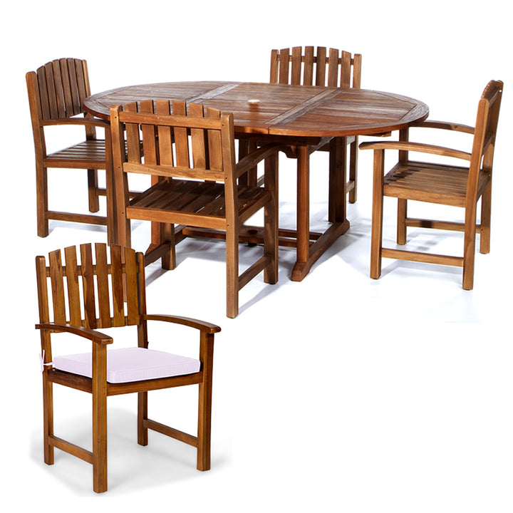5-Piece Oval Extension Table Dining Chair Set with Royal White Cushions TE70-20-RW