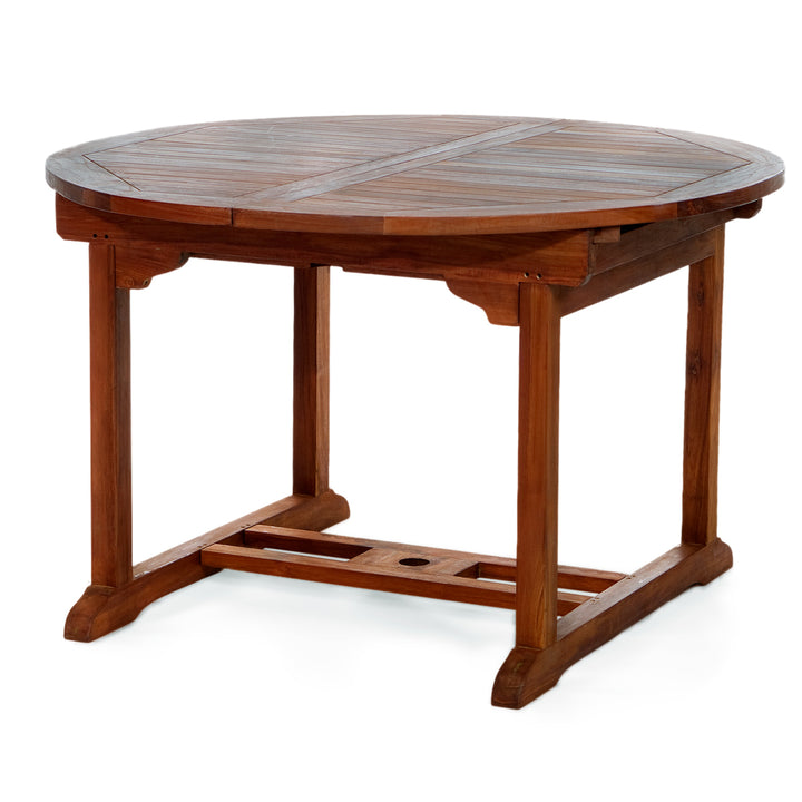 7-Piece Teak Oval Extension Patio Table and Folding Dining Chairs Set - Red Cushions