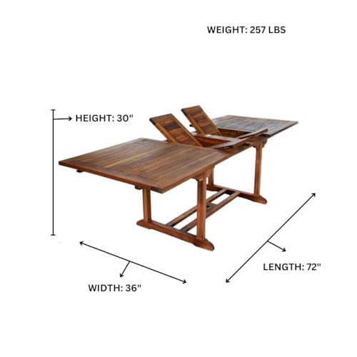 7-Piece Teak Extension Patio Table and Wooden Chairs Dining Set - Blue Cushions