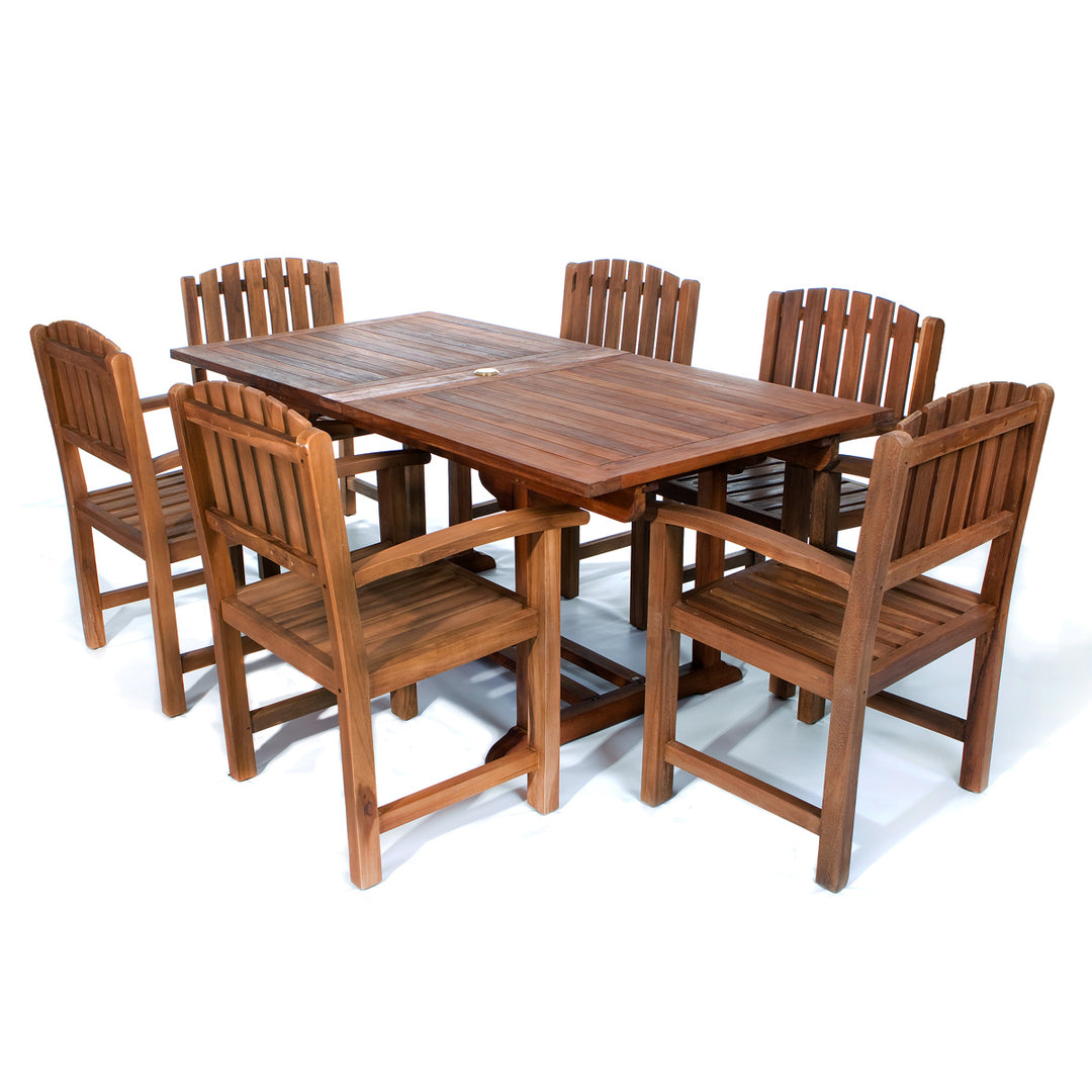 7-Piece Twin Butterfly Leaf Teak Extension Table Dining Chair Set TE90-20