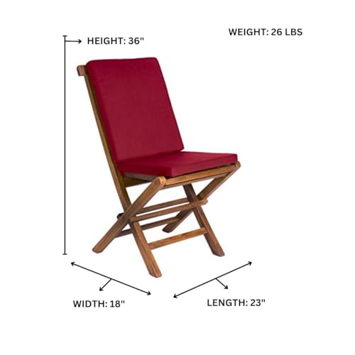 9-Piece Teak Extension Patio Table and Folding Dining Chairs Set - Red Cushions
