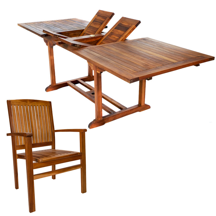 7-Piece Twin Butterfly Leaf Teak Extension Table Stacking Chair Set TE90-24