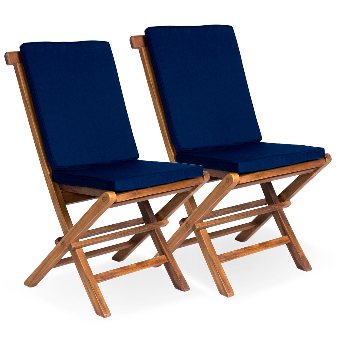 Folding Chair Set with Blue Cushions TF22-2-B