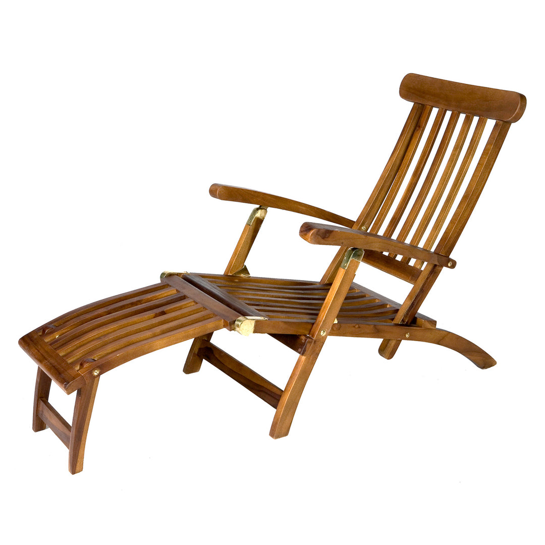 All Things Cedar TF53 Teak Steamer Chair, Folding, with 5 Reclining Positions