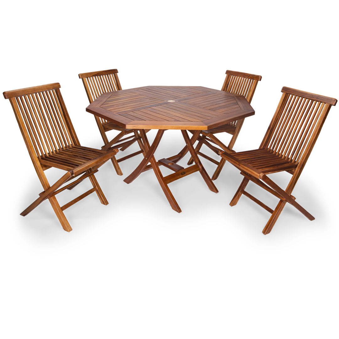 5-Piece 4-ft Teak Octagon Folding Table and Folding Chair Set TT5P-O