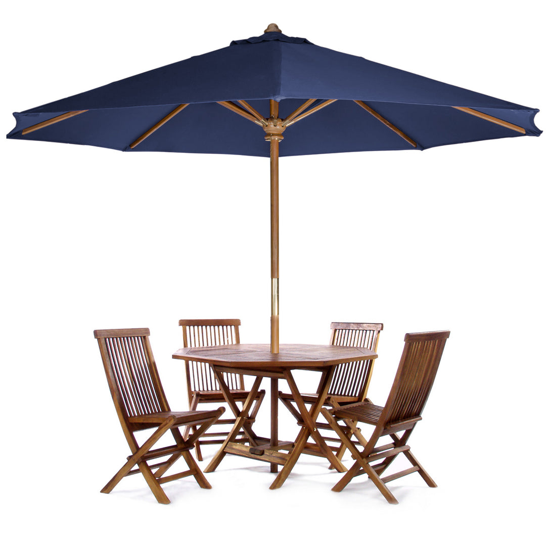 6-Piece 4-ft Teak Octagon Folding Table Set with Blue Umbrella TT6P-O-B