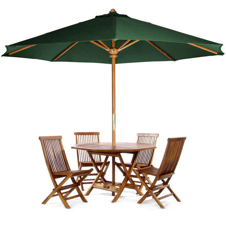 6-Piece 4-ft Teak Octagon Folding Table Set with Green Umbrella TT6P-O-G