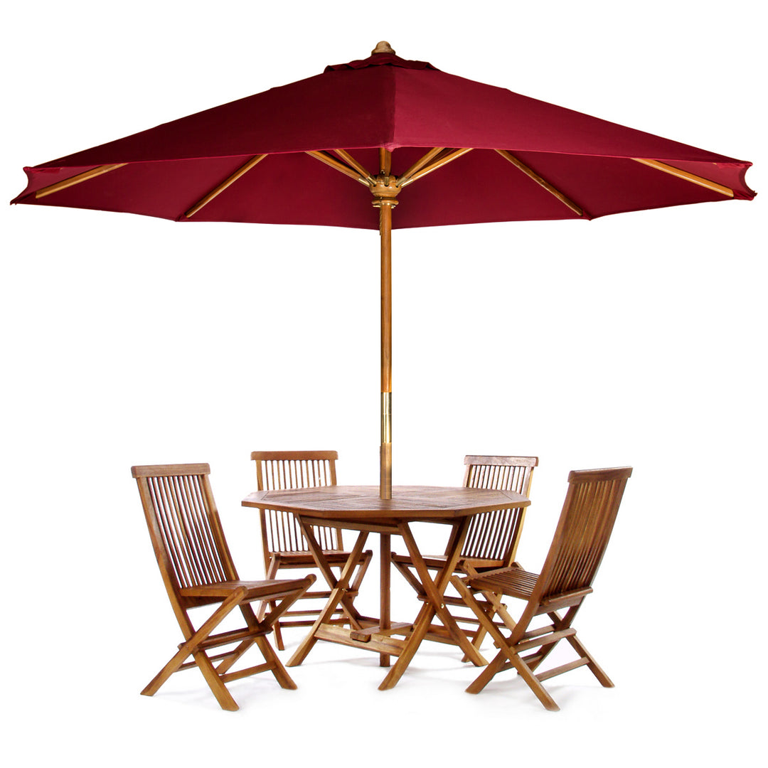 6-Piece 4-ft Teak Octagon Folding Table Set with Red Umbrella TT6P-O-R