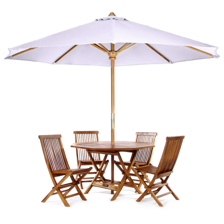 6-Piece 4-ft Teak Octagon Folding Table Set with Royal White Umbrella TT6P-O-RW
