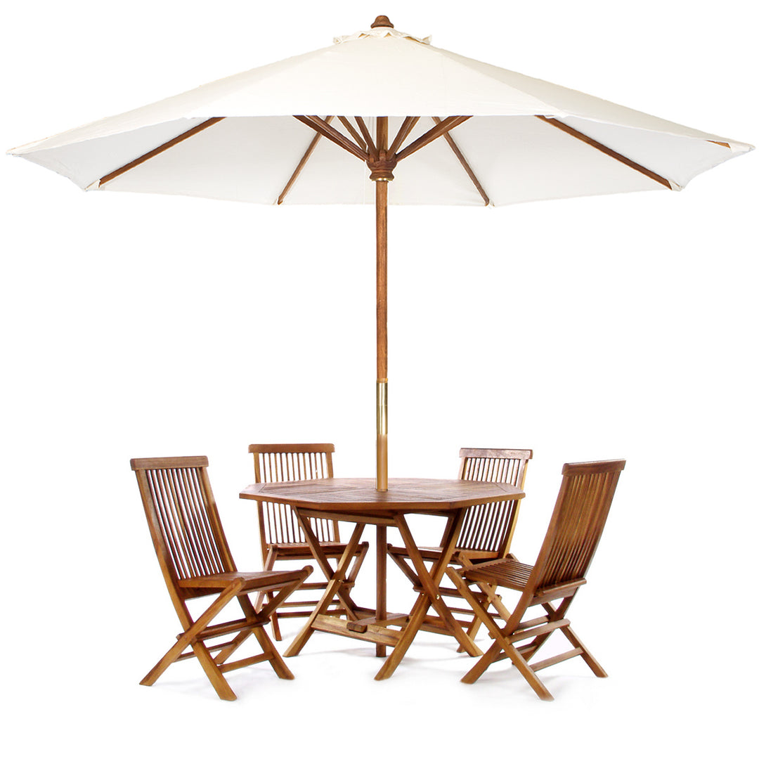 6-Piece 4-ft Teak Octagon Folding Table Set with White Umbrella TT6P-O-W
