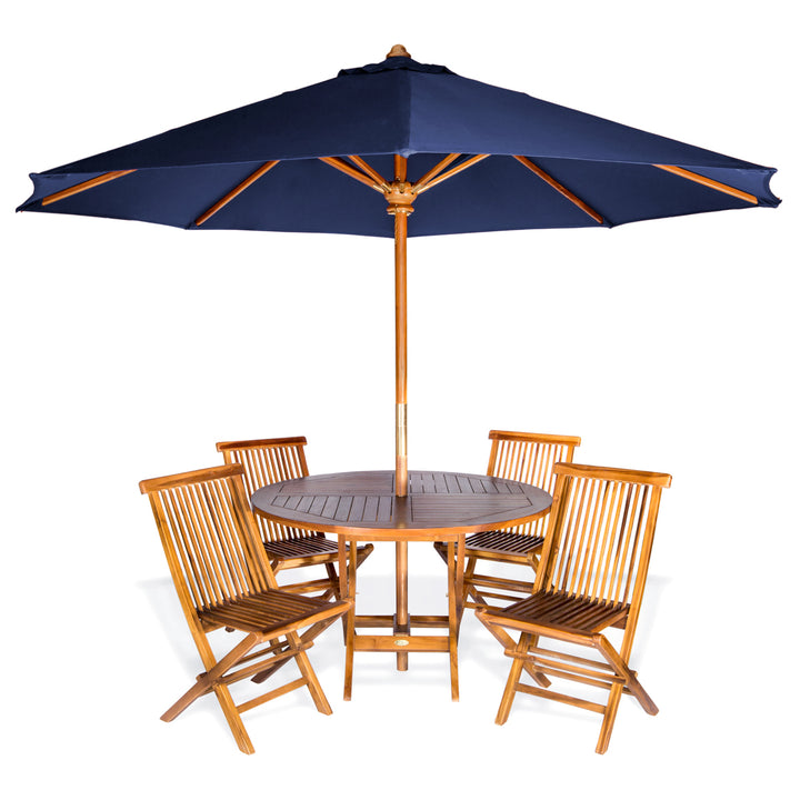 6-Piece 4-ft Teak Round Folding Table Set with Blue Umbrella TT6P-R-B
