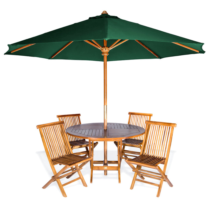 round folding table folding chair teak green umbrella canopy