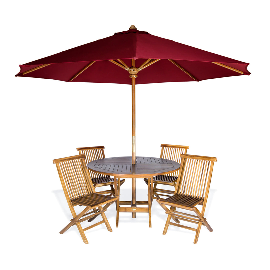 6-Piece 4-ft Teak Round Folding Table Set with Red Umbrella TT6P-R-R