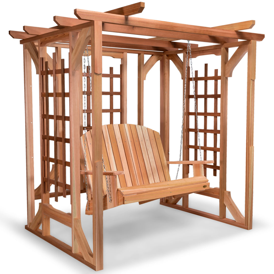 All Things Cedar PO72-S Cedar Pergola Garden Arbor Swing Set - Handcrafted Wood Swing for Backyard - Luxurious Cedar Outdoor Patio Swing Set (82x72x74)