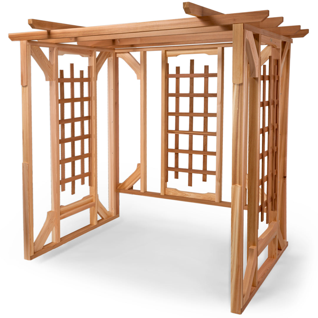 All Things Cedar PO72-S Cedar Pergola Garden Arbor Swing Set - Handcrafted Wood Swing for Backyard - Luxurious Cedar Outdoor Patio Swing Set (82x72x74)