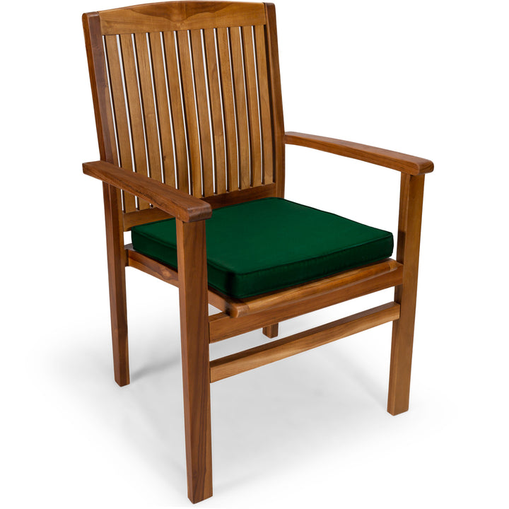 teak folding arm chair green cushion