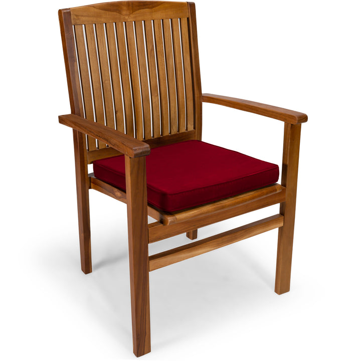 teak wooden chair red cushion