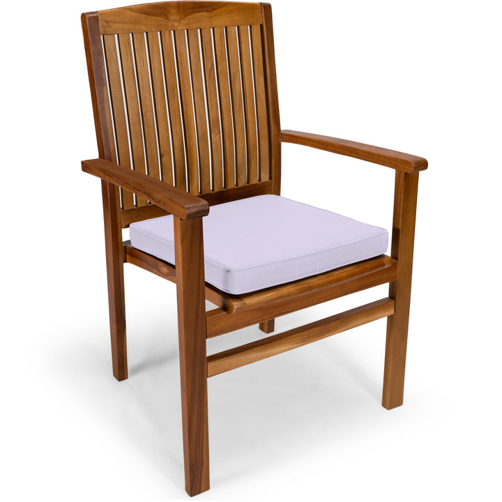 teak folding arm chair royal white cushion