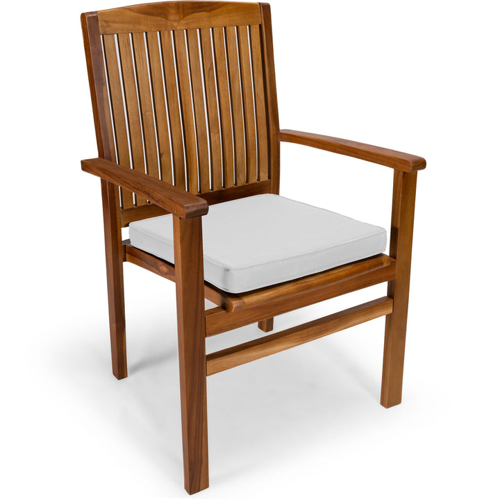 teak folding wooden chairs white cushions