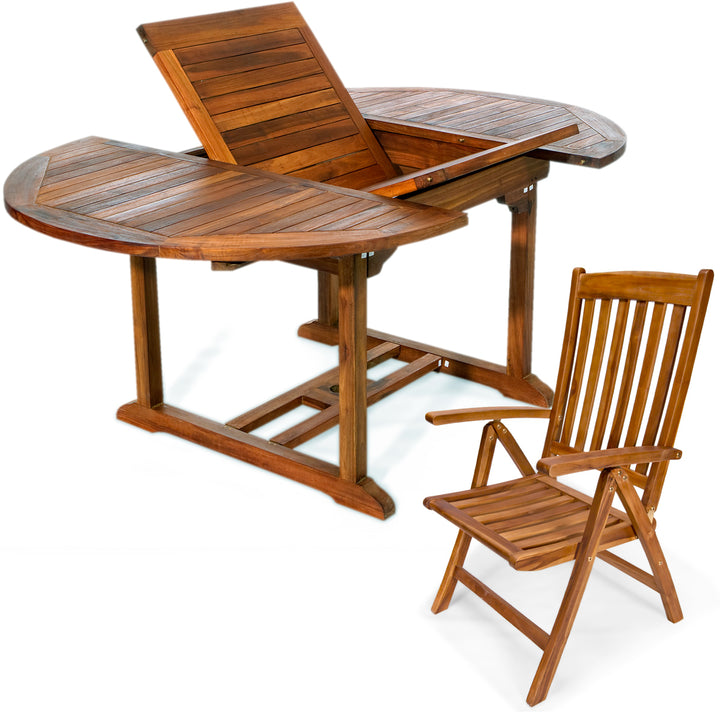 teak oval extension table folding arm chair set