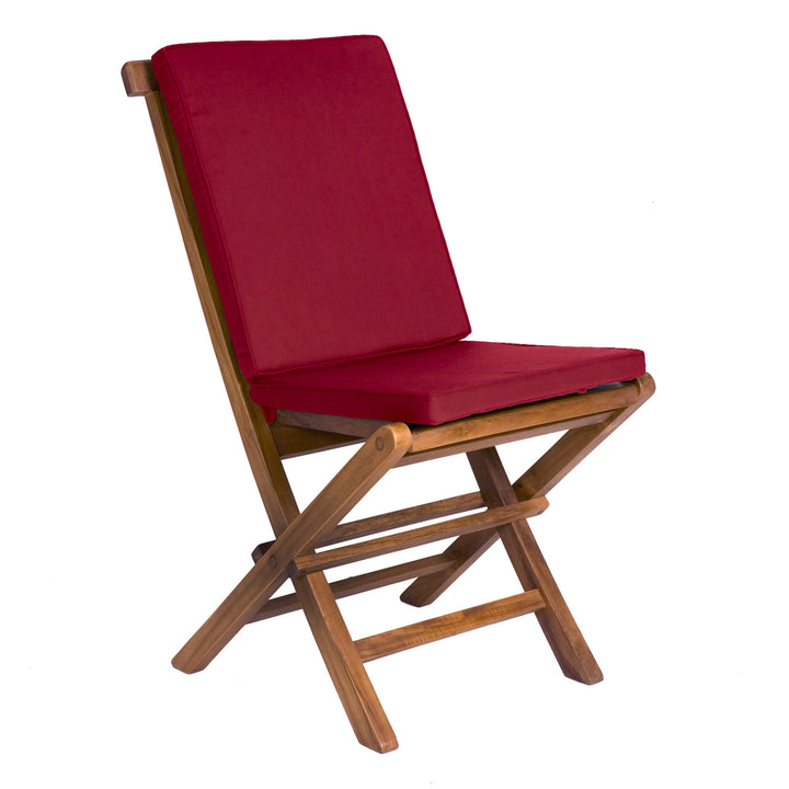 teak wooden folding chairs set red cushion