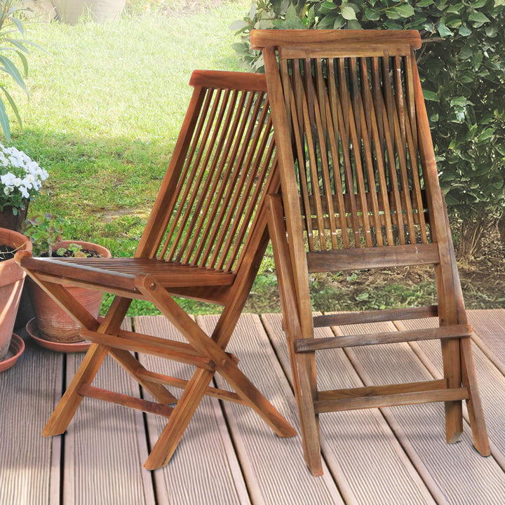 2-Piece Teak Foldable Wood Patio Chairs