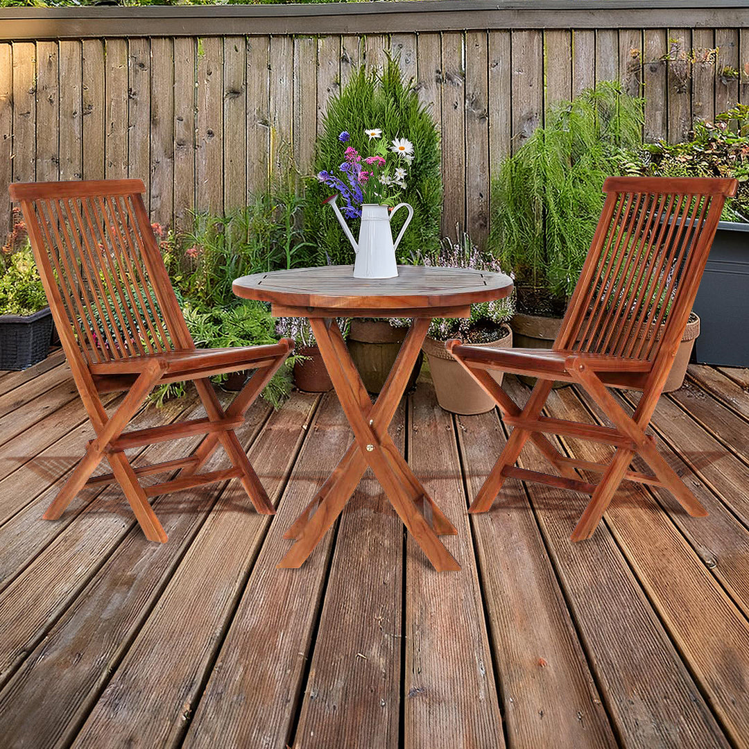 3-Piece Teak Bistro Table & Folding Chair Set