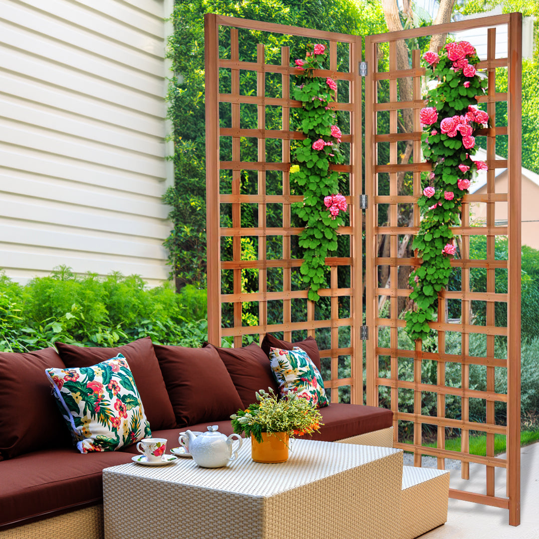 wood trellis patio All Things Cedar 2-Piece Trellis Privacy Screen Set